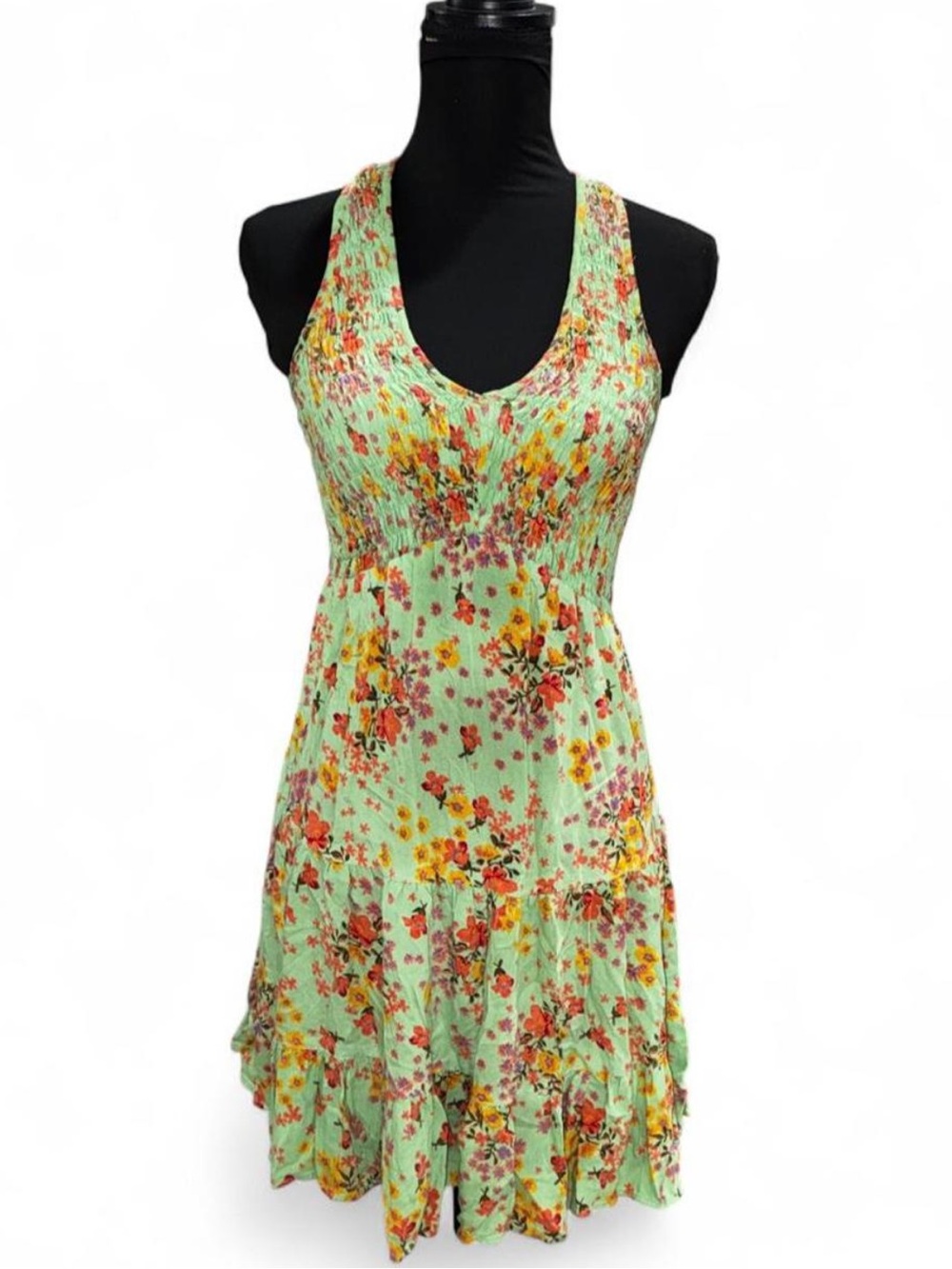 Angie Mint Green Floral Smocked Mini Dress